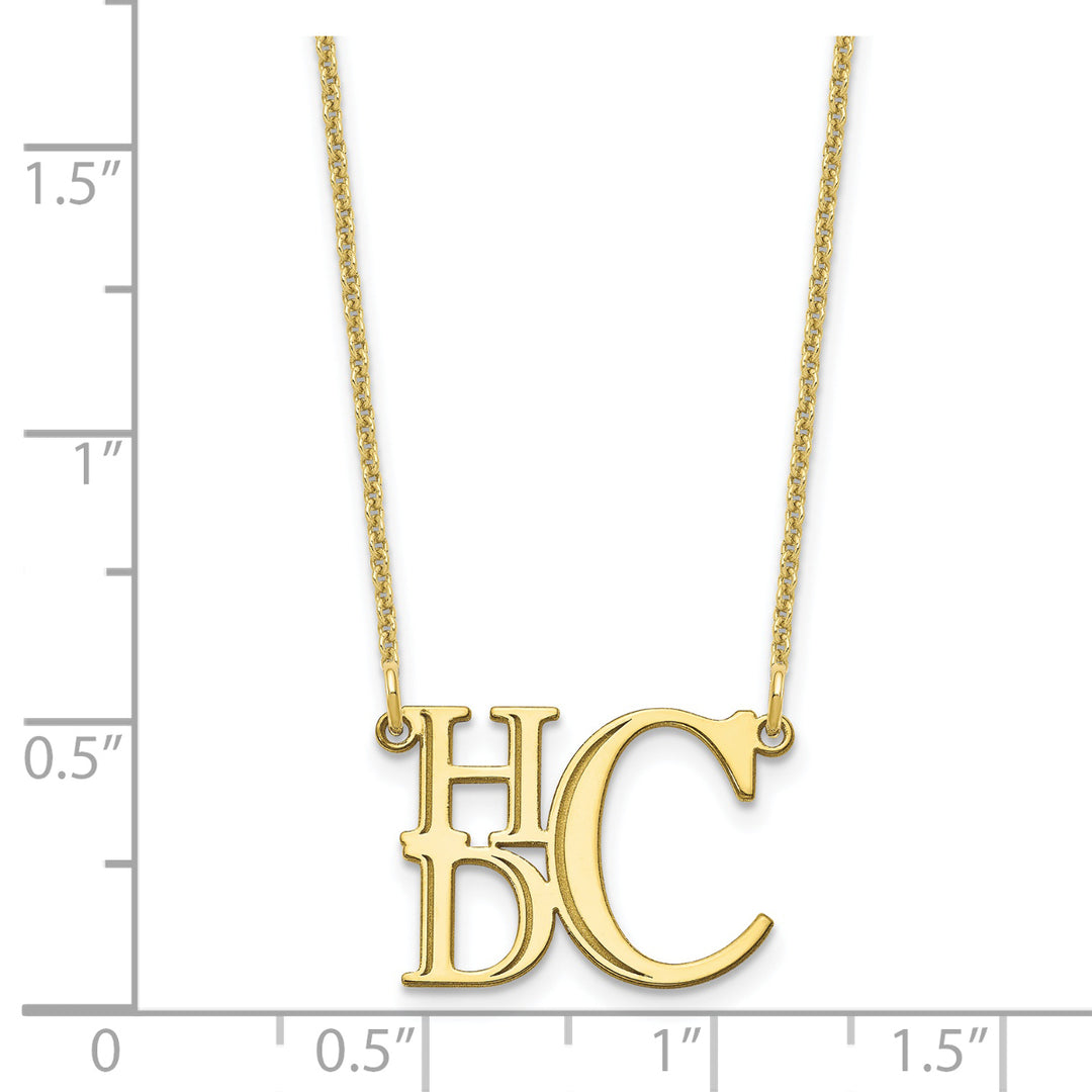 Roy Rose Jewelry 10K Yellow Gold Custom Personalized Semi-Stacked Block Letters Monogram Necklace 5/8" inch Length Size Pendant 18" Chain
