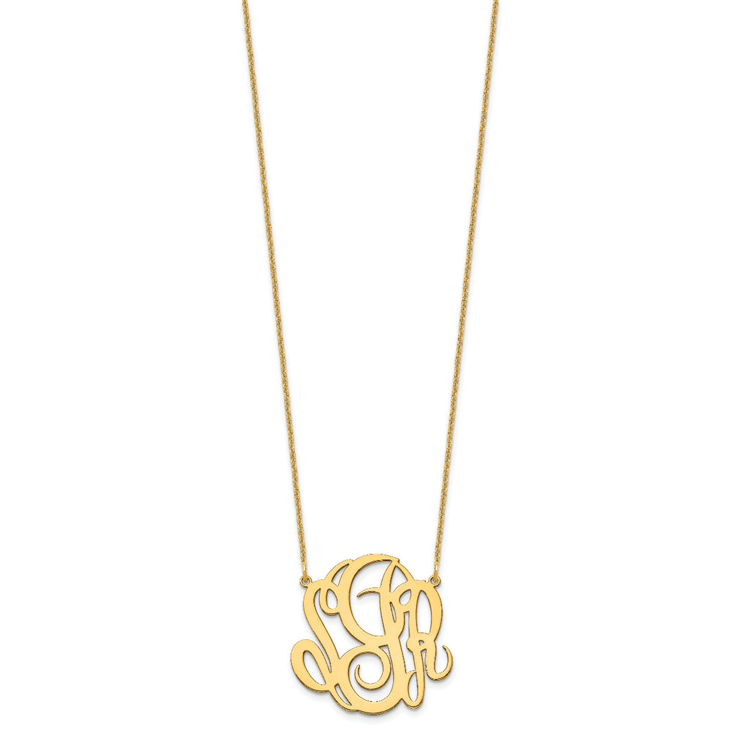 10K Yellow Gold Custom Personalized Script Style Monogram Necklace 1" inch Size Pendant 18" Chain