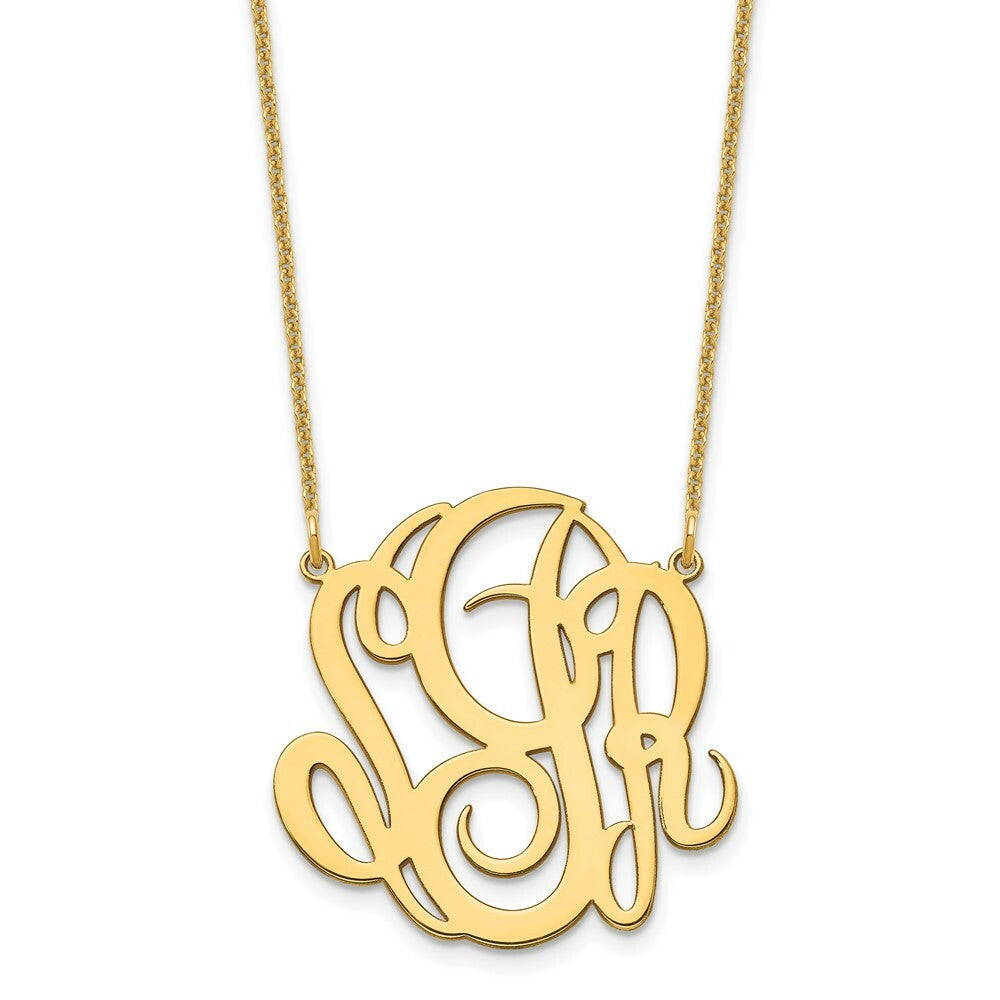 10K Yellow Gold Custom Personalized Script Style Monogram Necklace 1" inch Size Pendant 18" Chain