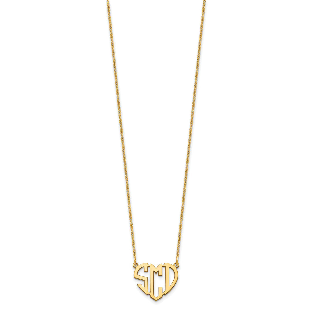 Roy Rose Jewelry 10K Yellow Gold Custom Personalized Block Letters in Heart Shape Monogram Necklace 5/8" inch Length Size Pendant 18" Chain