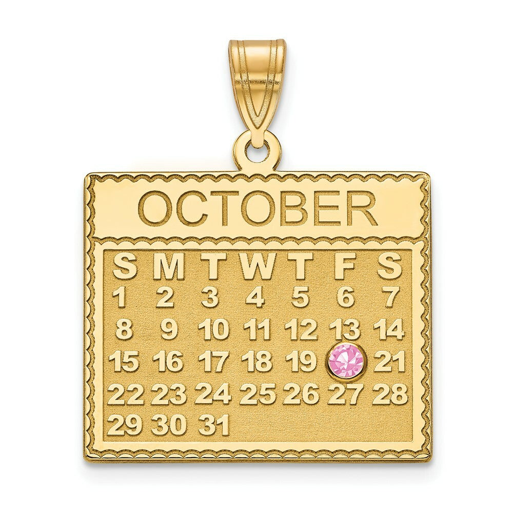 Roy Rose Jewelry Custom Made Special Day Date on Calender with Birthstone Pendant Your Choice in 10K Yellow Gold and Optional 16", 18", or 20" Chain Necklace