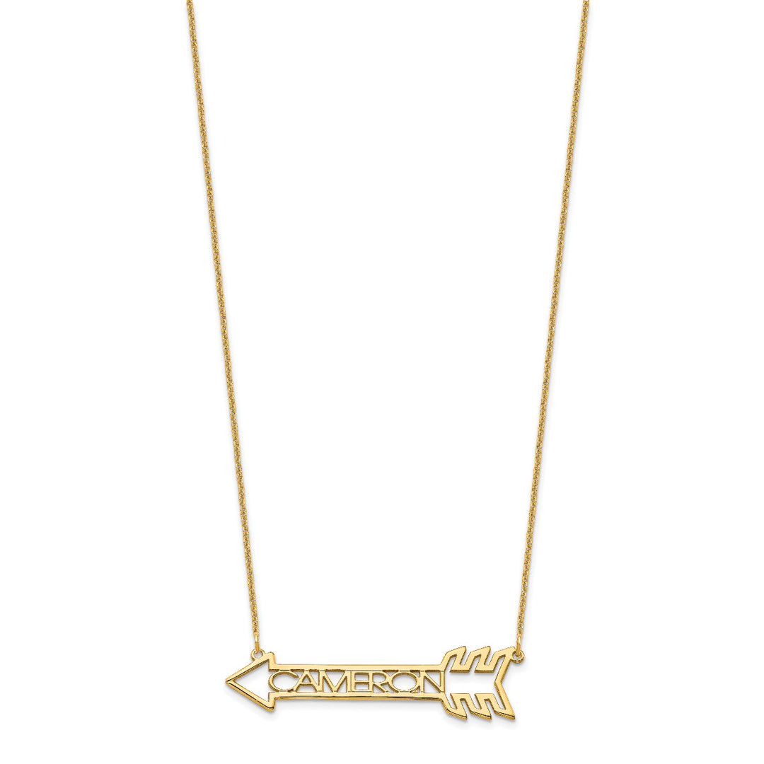 Roy Rose Jewelry Custom Made Personalized Name Necklace Pendant Arrow Design, size 1.6" inches, in 10K Yellow Gold in Length Choice of 16", 18", or 20"