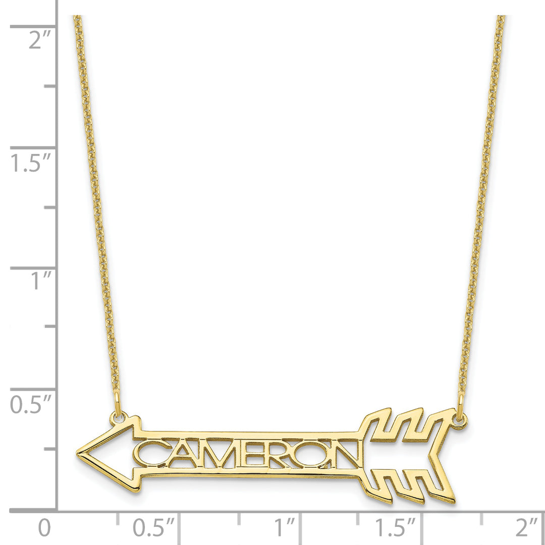 Roy Rose Jewelry Custom Made Personalized Name Necklace Pendant Arrow Design, size 1.6" inches, in 10K Yellow Gold in Length Choice of 16", 18", or 20"