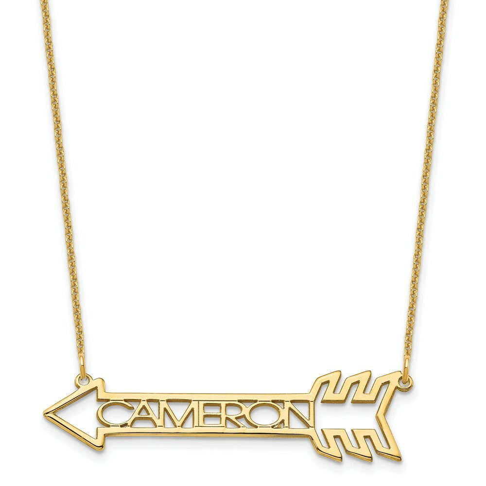 Roy Rose Jewelry Custom Made Personalized Name Necklace Pendant Arrow Design, size 1.6" inches, in 10K Yellow Gold in Length Choice of 16", 18", or 20"
