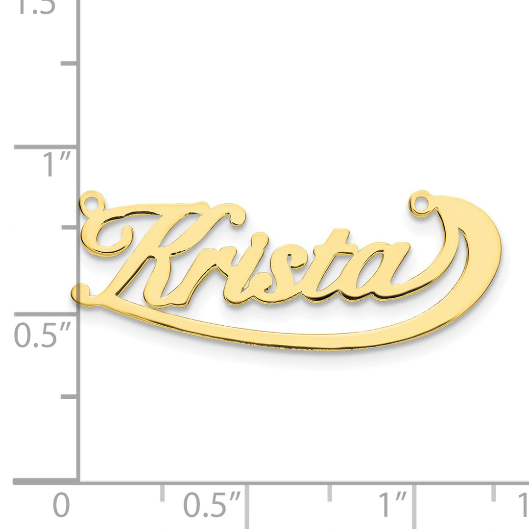 Roy Rose Jewelry Custom Made Personalized Name Necklace Pendant Cursive with Swoop Line, size 1.75" inches, in 10K Yellow Gold in Length Choice of 16", 18", or 20"