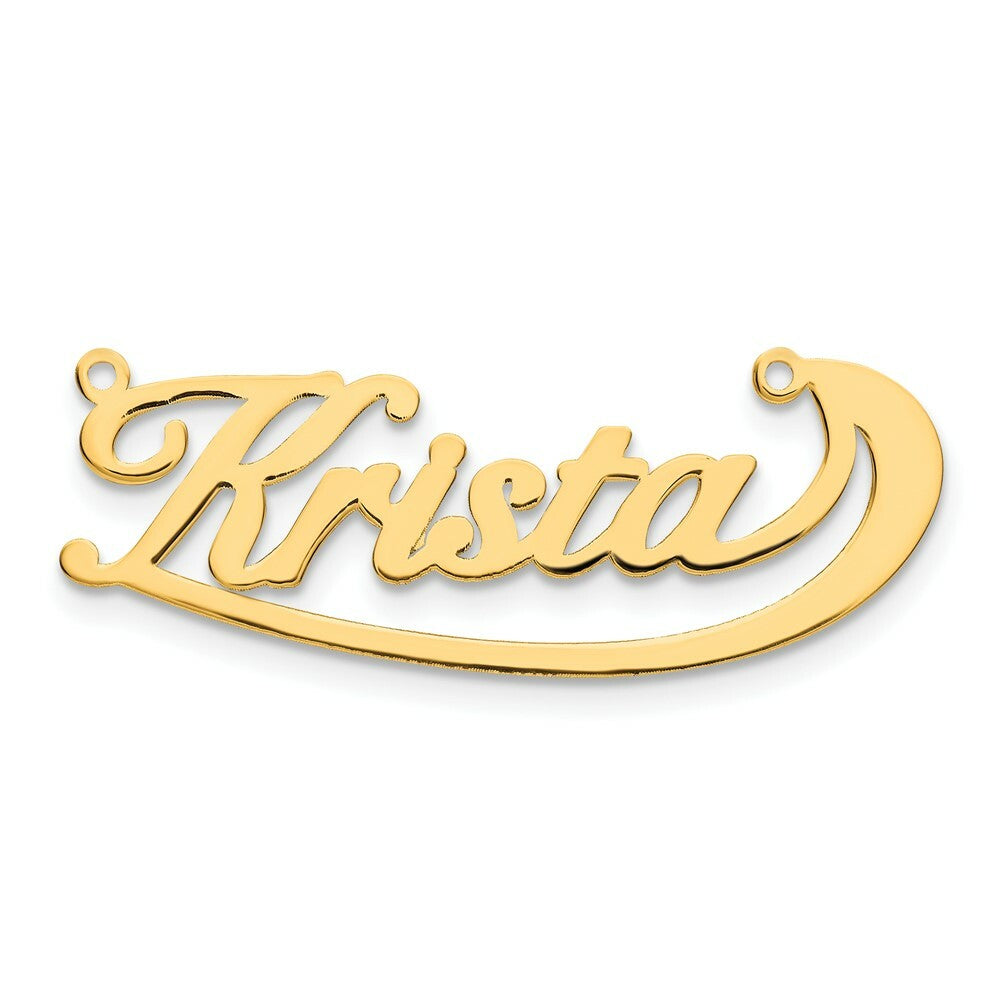 Roy Rose Jewelry Custom Made Personalized Name Necklace Pendant Cursive with Swoop Line, size 1.75" inches, in 10K Yellow Gold in Length Choice of 16", 18", or 20"