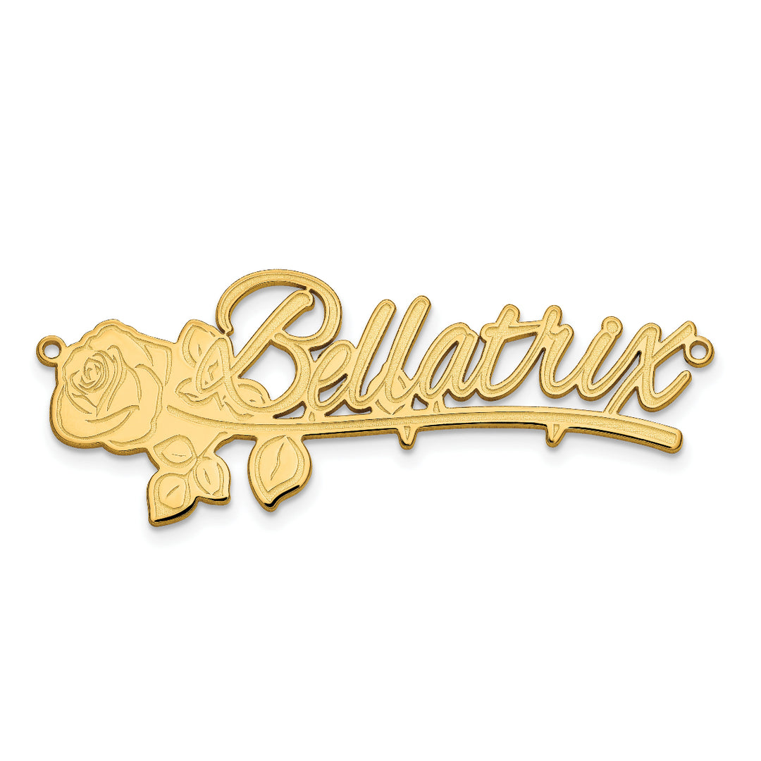 Roy Rose Jewelry Custom Made Personalized Name Necklace Pendant Cursive Rose Design, size 1.5" inches, in 10K Yellow Gold in Length Choice of 16", 18", or 20"