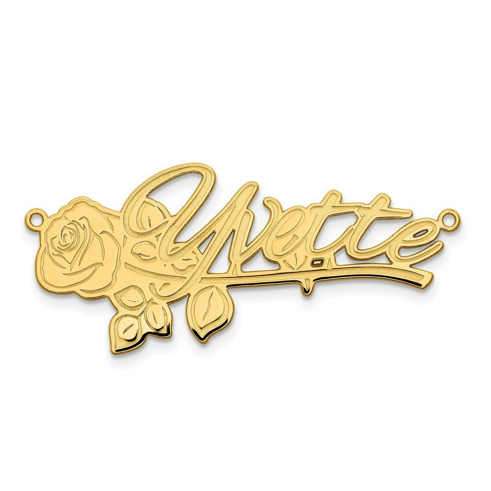 Roy Rose Jewelry Custom Made Personalized Name Necklace Pendant Cursive Rose Design, size 1.5" inches, in 10K Yellow Gold in Length Choice of 16", 18", or 20"