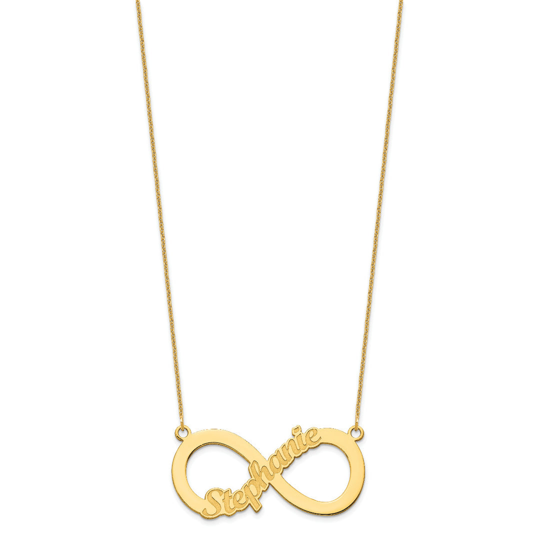 Roy Rose Jewelry Custom Made Infinity Necklace Personalized with 1 Name, 40mm Size Pendant, in 10K Yellow Gold and Optional 16", 18", or 20" Chain Necklace