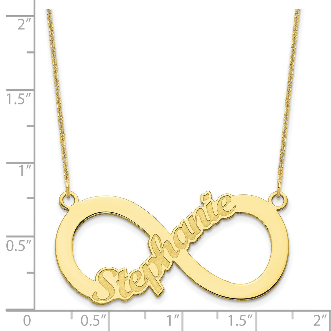 Roy Rose Jewelry Custom Made Infinity Necklace Personalized with 1 Name, 40mm Size Pendant, in 10K Yellow Gold and Optional 16", 18", or 20" Chain Necklace