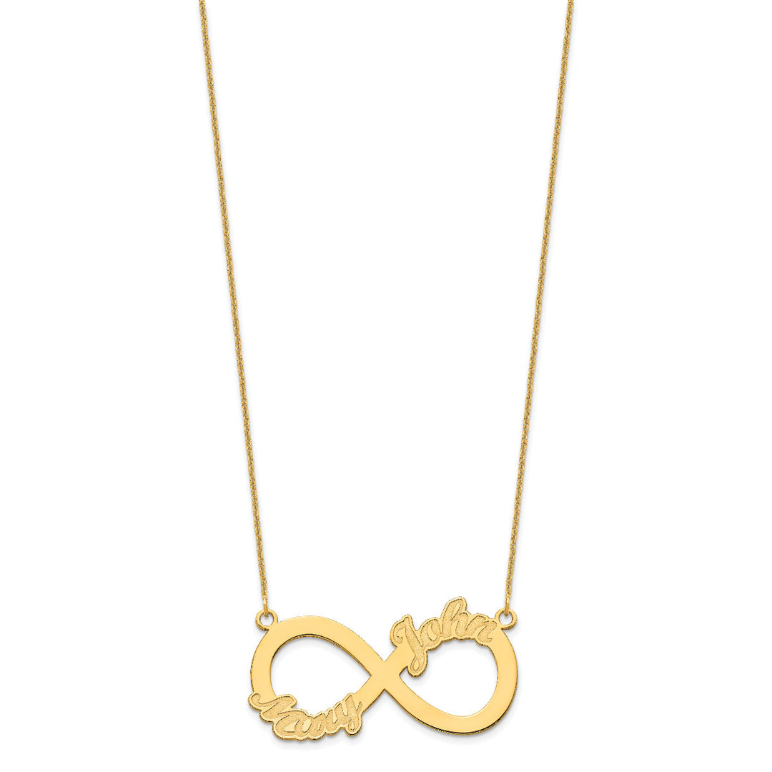 Roy Rose Jewelry Custom Made Infinity Necklace Personalized with 2 Names, 40mm Size Pendant, in 10K Yellow Gold and Optional 16", 18", or 20" Chain Necklace