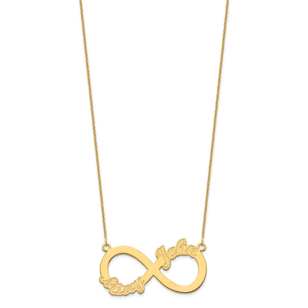 Roy Rose Jewelry Custom Made Infinity Necklace Personalized with 2 Names, 40mm Size Pendant, in 10K Yellow Gold and Optional 16