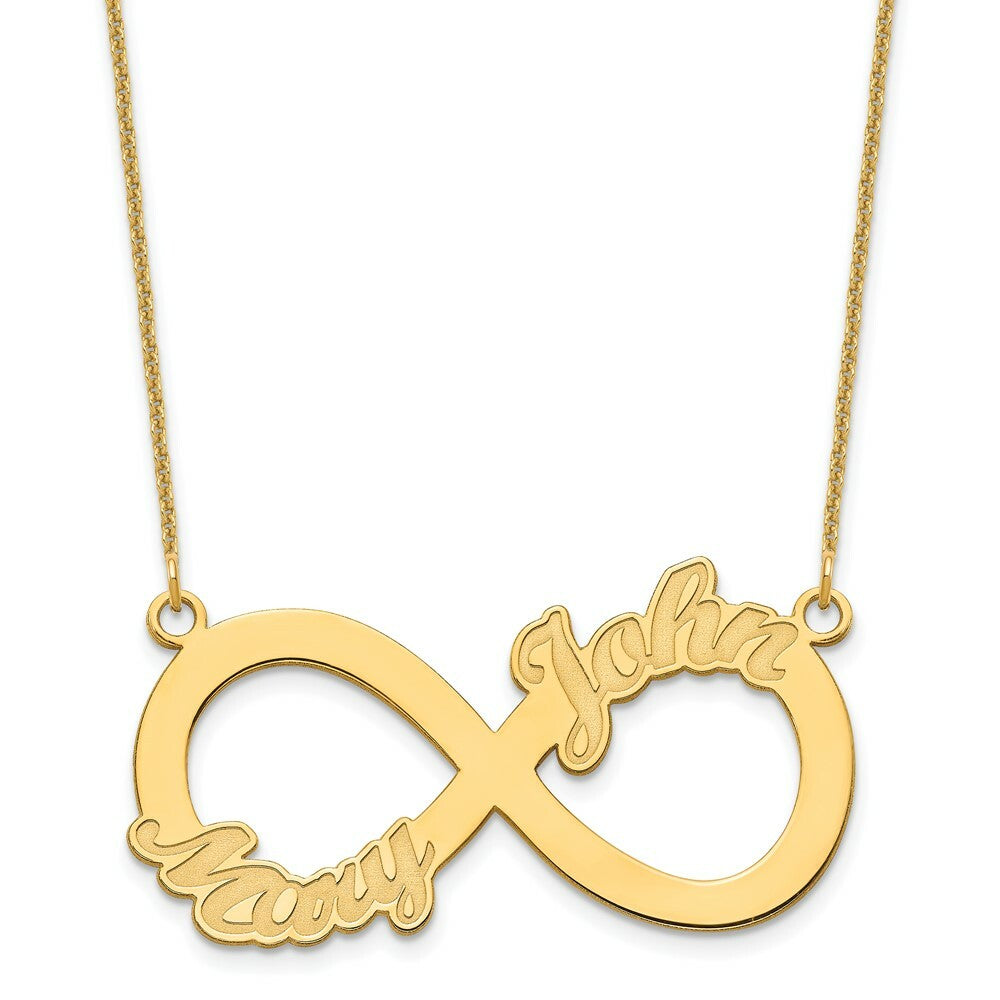 Roy Rose Jewelry Custom Made Infinity Necklace Personalized with 2 Names, 40mm Size Pendant, in 10K Yellow Gold and Optional 16", 18", or 20" Chain Necklace