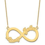 Load image into Gallery viewer, Roy Rose Jewelry Custom Made Infinity Necklace Personalized with 2 Names, 40mm Size Pendant, in 10K Yellow Gold and Optional 16", 18", or 20" Chain Necklace
