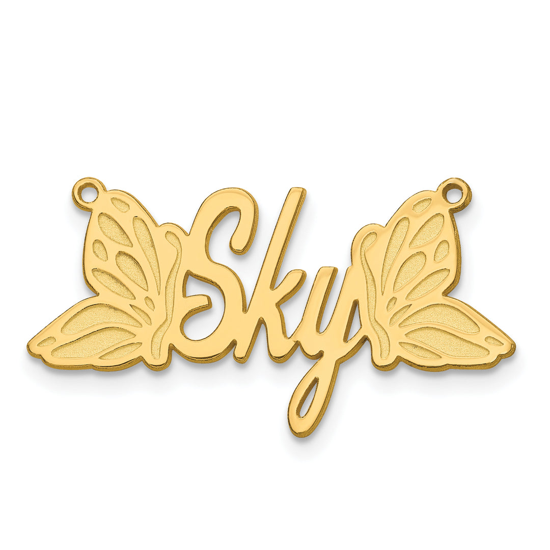 Roy Rose Jewelry Custom Made Personalized Name Necklace Pendant Cursive Butterfly Design, size 1.6" inches, in 10K Yellow Gold in Length Choice of 16", 18", or 20"