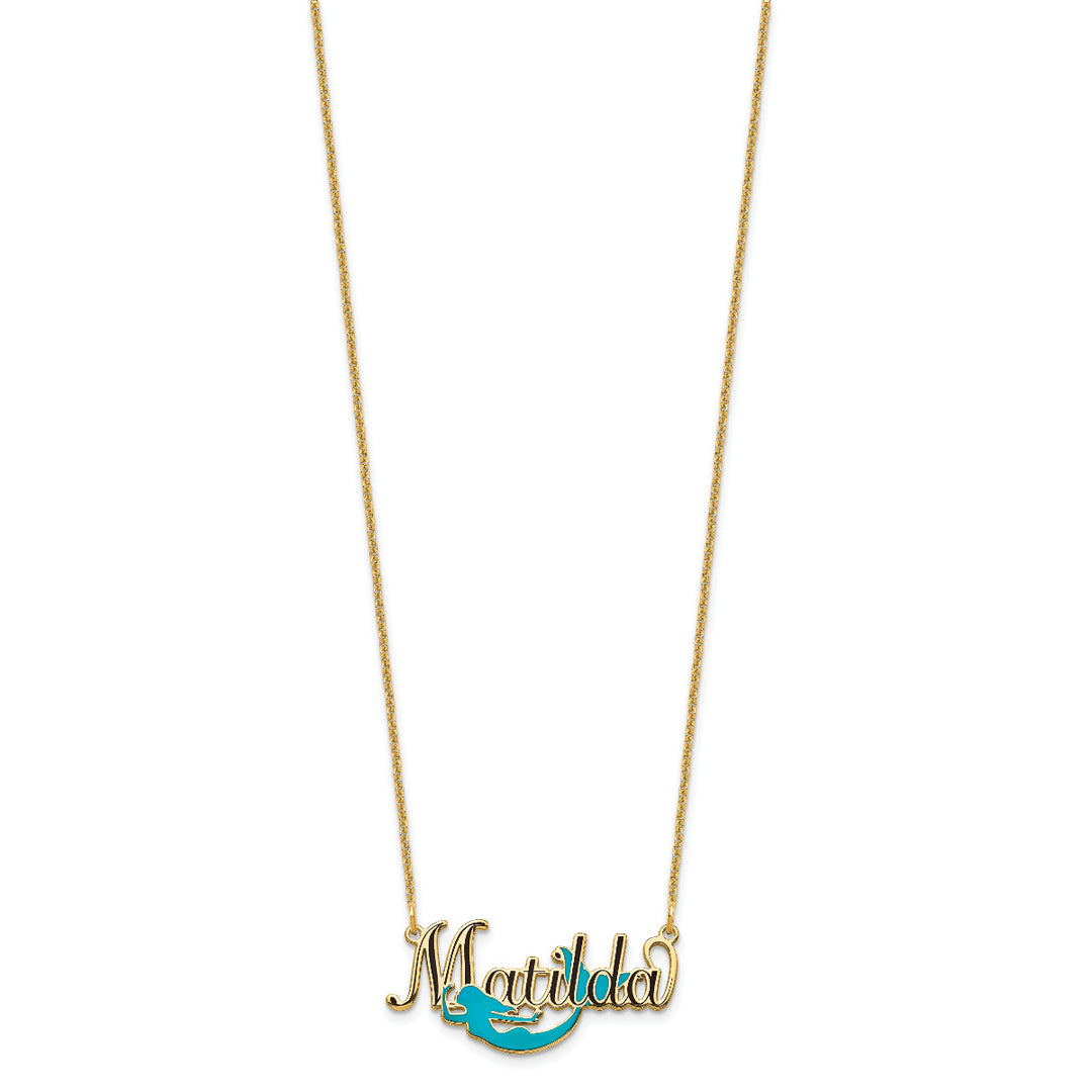 Roy Rose Jewelry Custom Made Two Color Choice Mermaid with Personalized Name Small Pendant Necklace in Solid 10K Yellow Gold