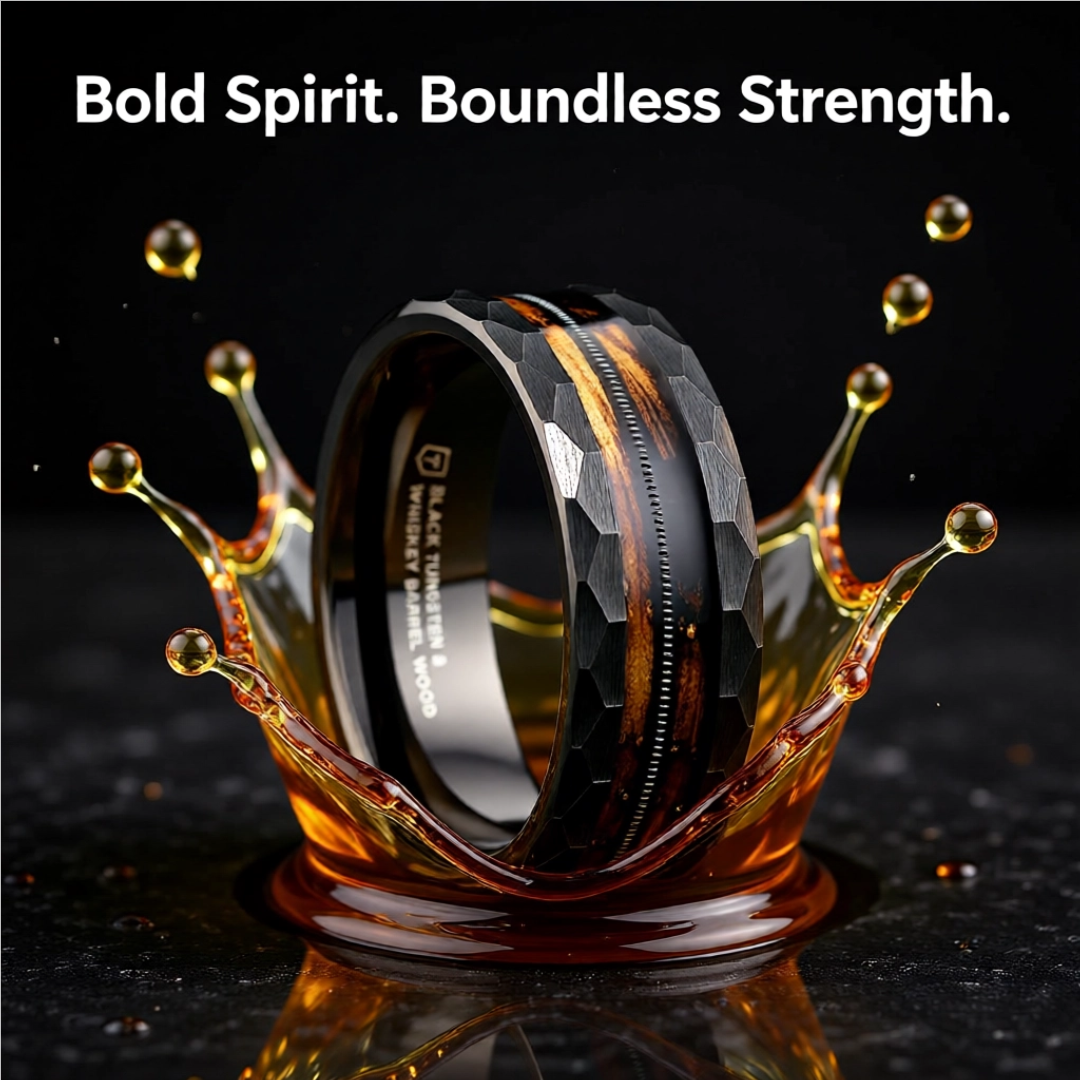 Mens Black Tungsten Carbide Polished Wedding Ring - Charred Whiskey Barrel and Guitar String  -  8mm Wide - Style name: RIFF