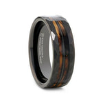 Load image into Gallery viewer, Mens Black Tungsten Carbide Polished Wedding Ring - Charred Whiskey Barrel and Guitar String  -  8mm Wide - Style name: RIFF
