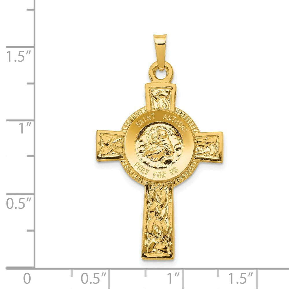 14K Yellow Gold Cross w/ St Anthony Medal Pendant