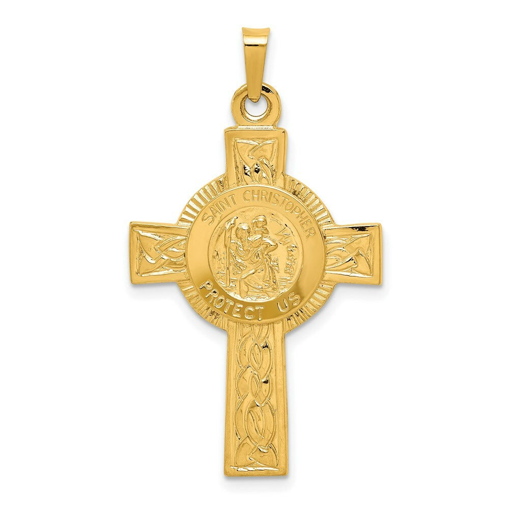 14K Yellow Gold Cross w/St. Christopher Medal Pendant