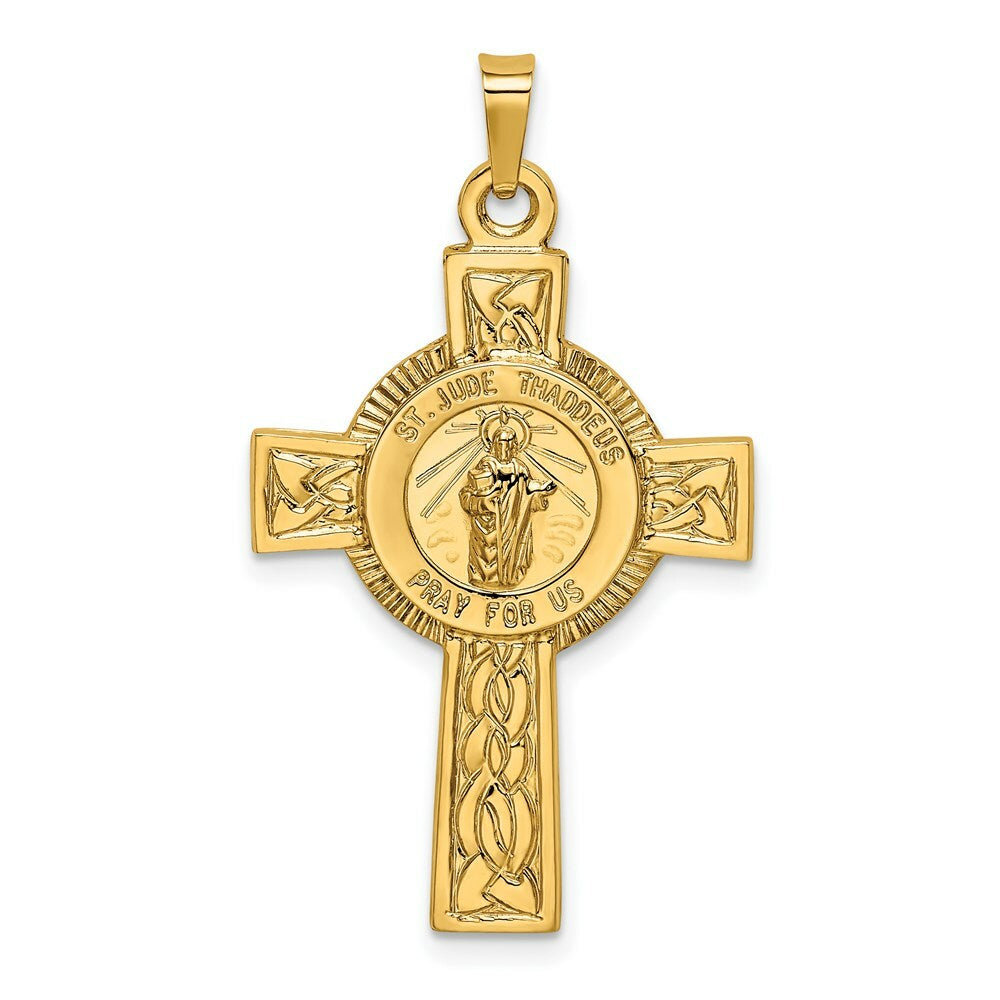 14K Yellow Gold Cross w/St. Jude Medal Pendant