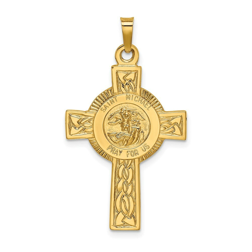14K Yellow Gold Cross w/St. Michael Medal Pendant