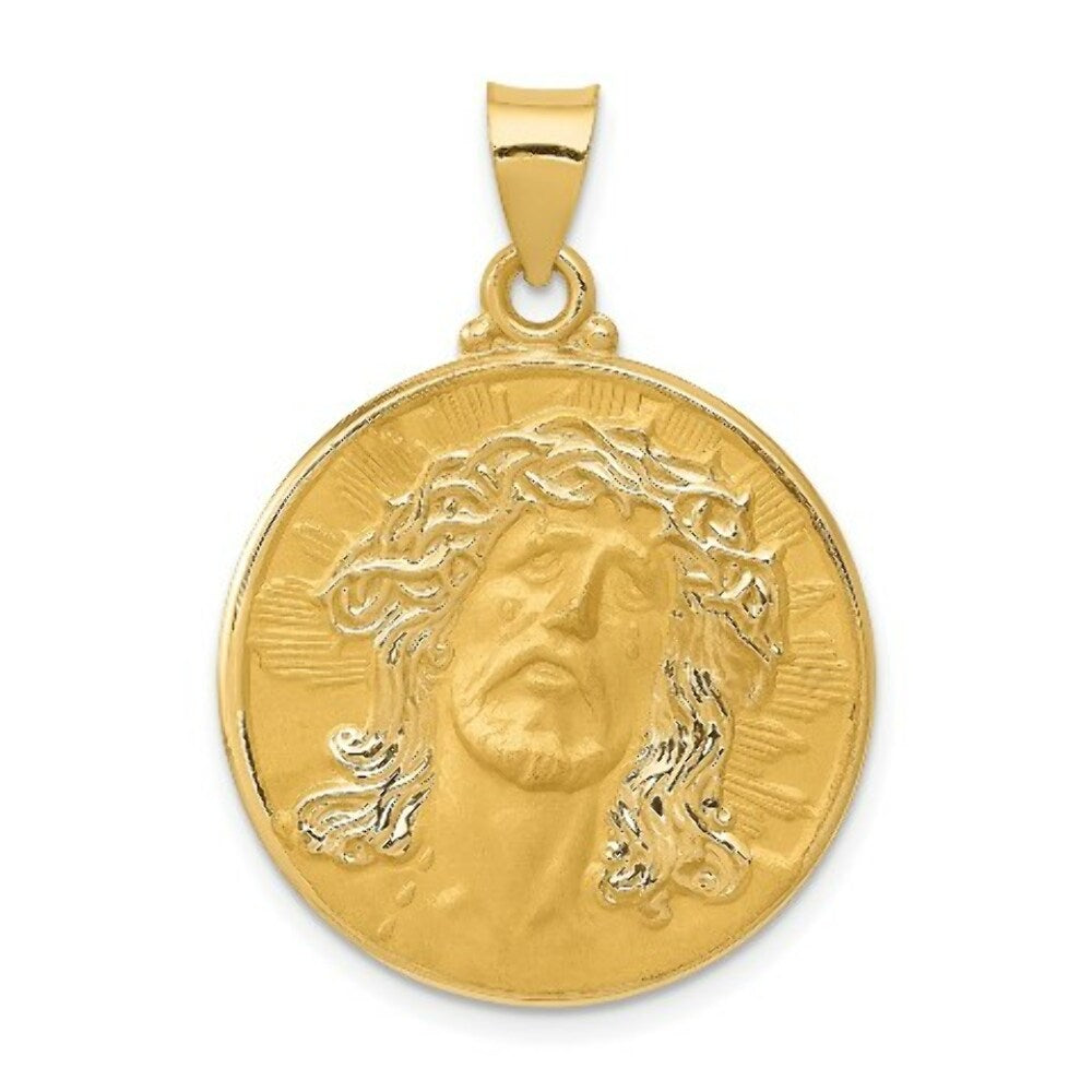 14K Yellow Gold Head of Christ Medal Round Pendant