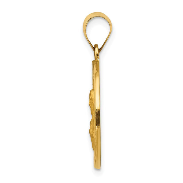 14K Yellow Gold Sacred Heart of Jesus Medal Round Pendant