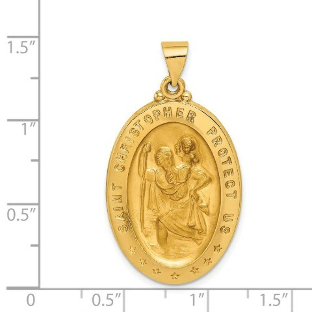 14K Yellow Gold Saint Christopher Medal Pendant 21mm width