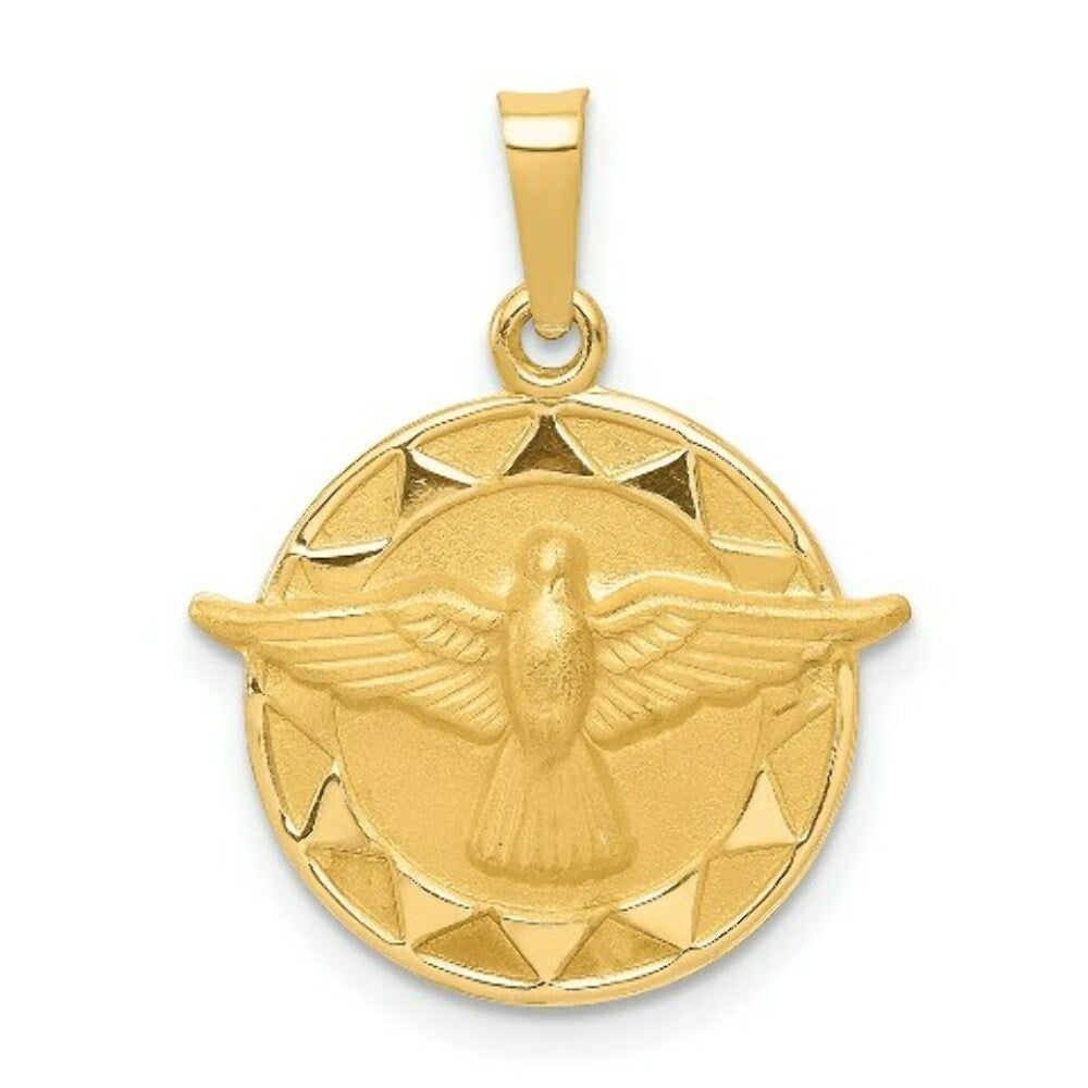 14K Yellow Gold Holy Spirit Medal Round Pendant
