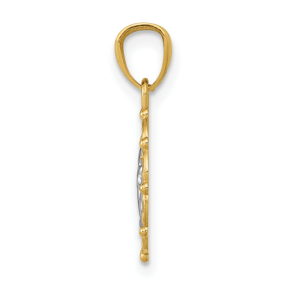 14K Yellow Gold w/Rhodium Framed Cherub Pendant