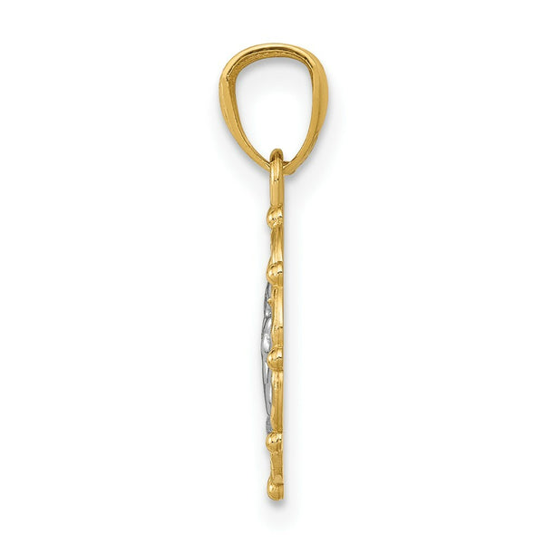 14K Yellow Gold w/Rhodium Framed Cherub Pendant