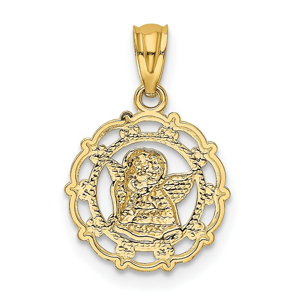 14K Yellow Gold w/Rhodium Framed Cherub Pendant