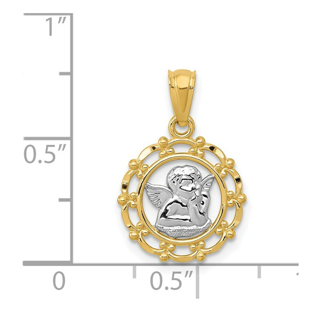 14K Yellow Gold w/Rhodium Framed Cherub Pendant