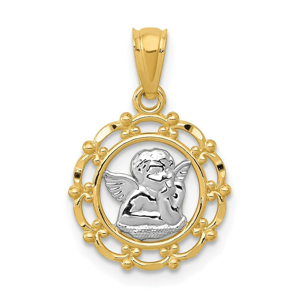 14K Yellow Gold w/Rhodium Framed Cherub Pendant