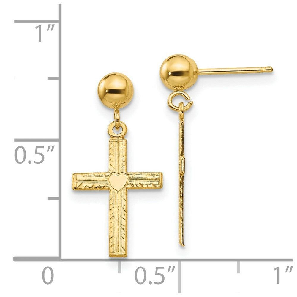 14K Yellow Gold Polished & Satin Cross Dangle Earrings