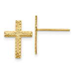 Load image into Gallery viewer, 14K Yellow Gold Brushed Finish Cross Earrings 13mm length
