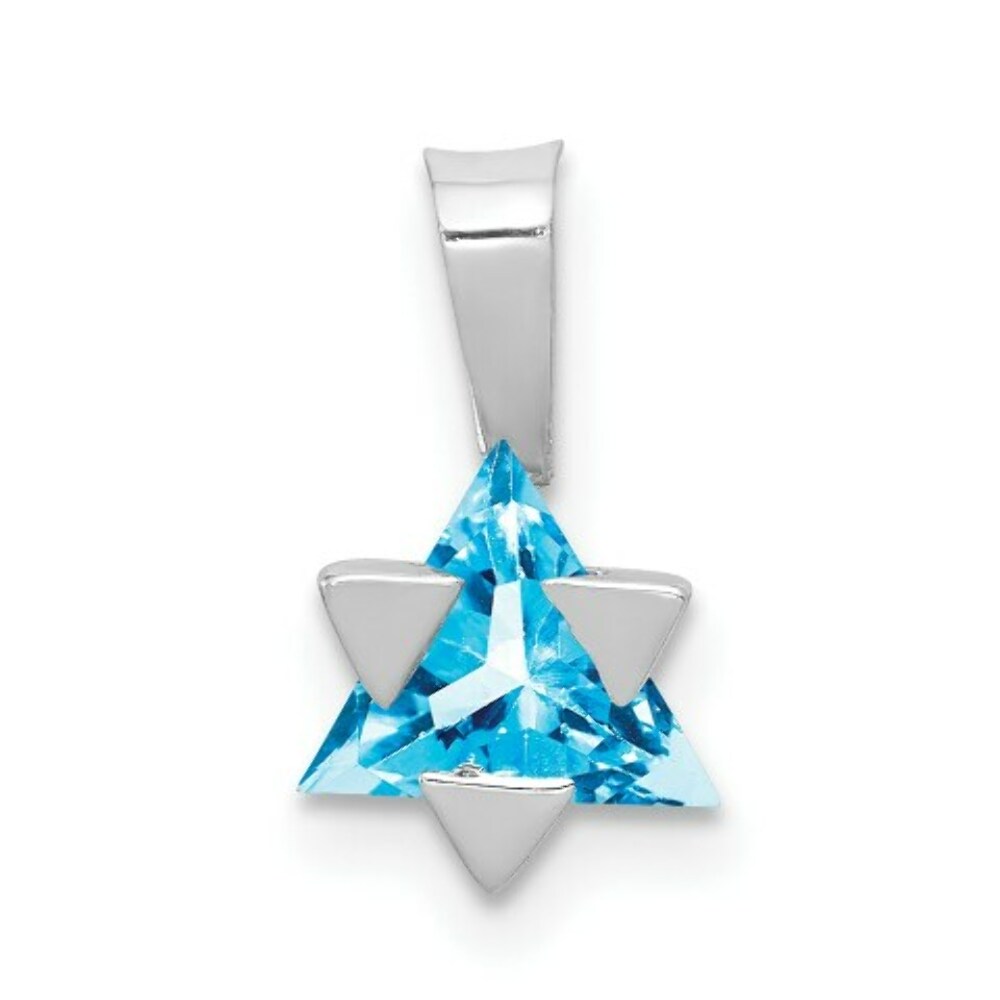 14K White Gold Blue Topaz Star of David Pendant