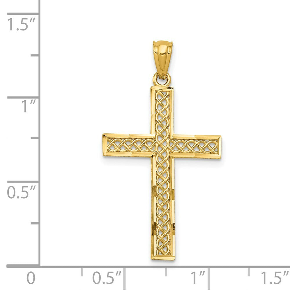 14K Yellow Gold Diamond-cut Filigree Cross Pendant 34mm length