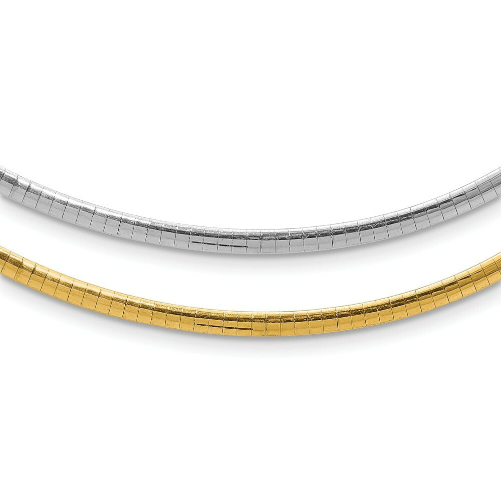 14K Yellow Gold 3mm Reversible White & Yellow Domed Omega Necklace  Length 18'' inches