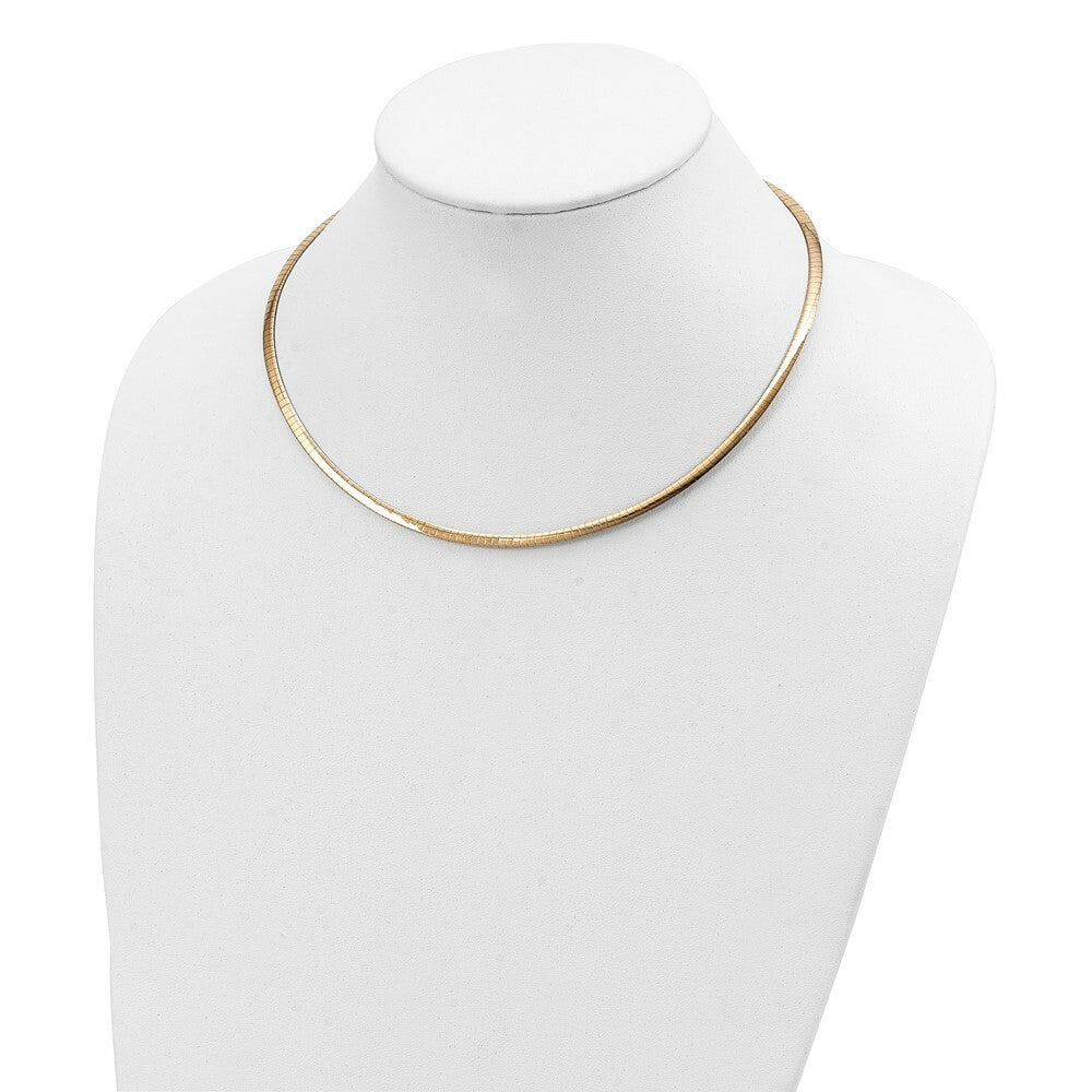 14K Yellow Gold 3mm Reversible White & Yellow Domed Omega Necklace  Length 16'' inches