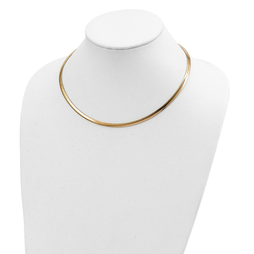 14K Yellow Gold 4mm Reversible White & Yellow Domed Omega Necklace  Length 16'' inches
