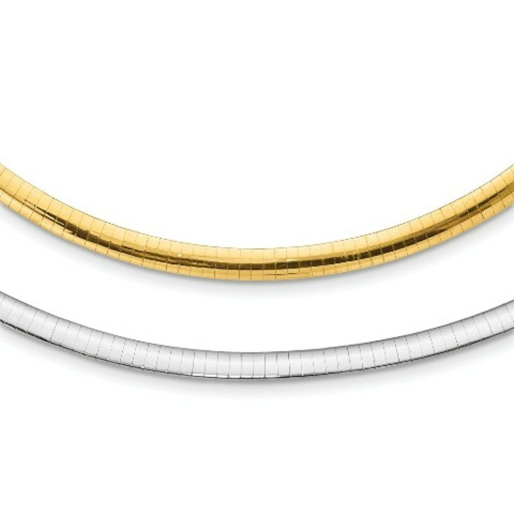 14K Yellow Gold 4mm Reversible White & Yellow Domed Omega Necklace  Length 18'' inches