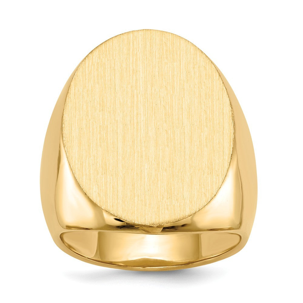 Solid Back Mens Extra-Large Signet Ring with Free Engraving Available of Initials Monogram in Solid 14K Yellow Gold