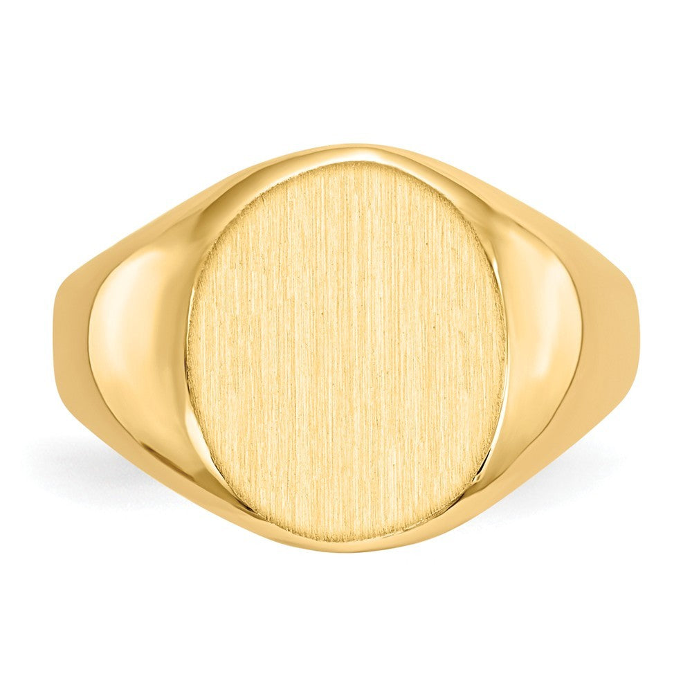 Open Back Mens Womens Signet Ring Custom Personalized with Free Engraving Available of Initials or Monogram in Solid 14K Yellow Gold