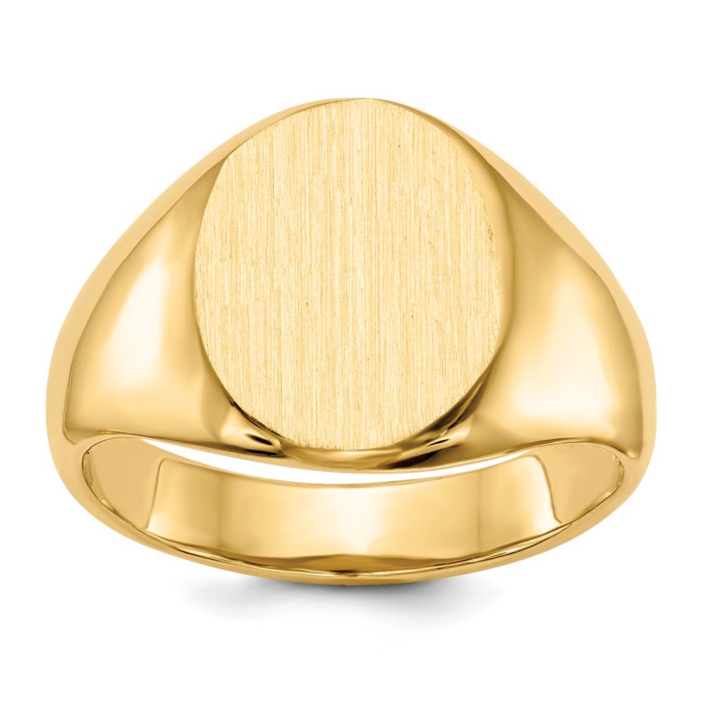 Open Back Mens Signet Ring Custom Personalized with Free Engraving Available of Initials or Monogram in Solid 14K Yellow Gold