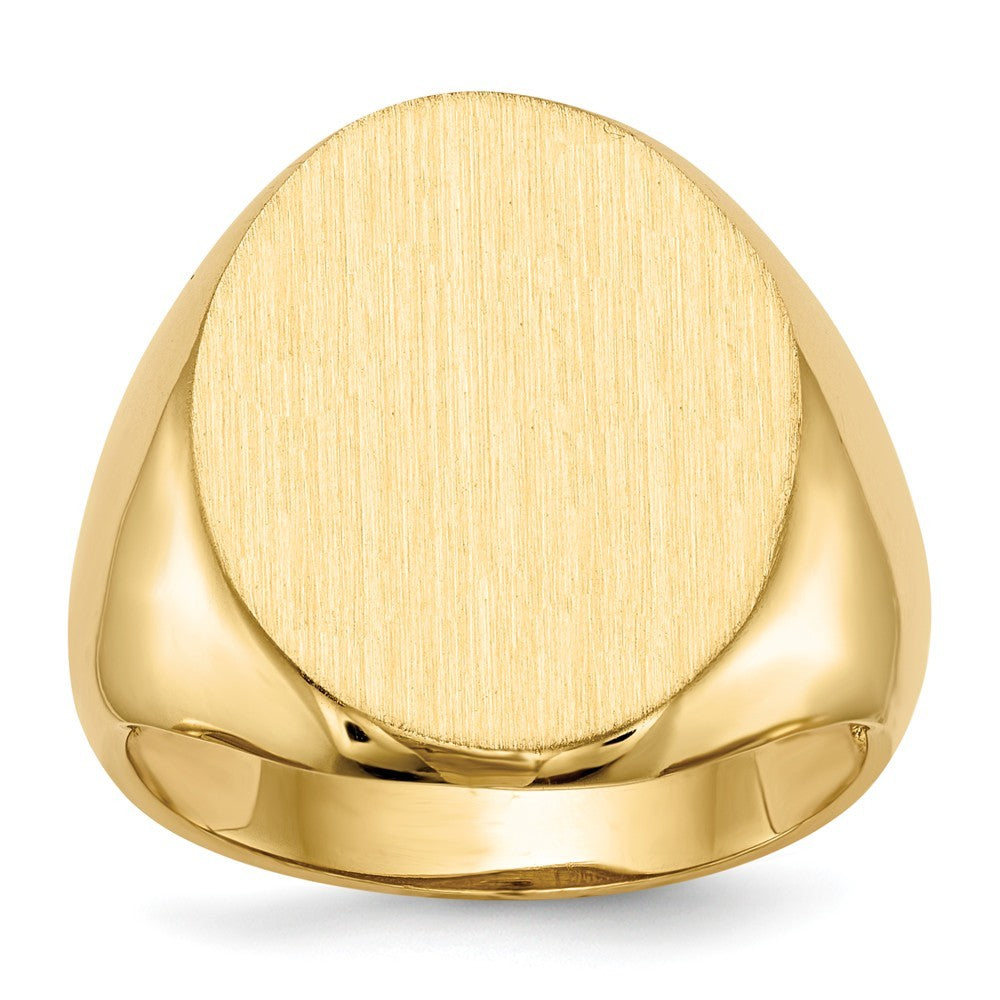 Open Back Mens Oval Signet Ring Custom Personalized with Free Engraving Available of Initials or Monogram in Solid 14K Yellow Gold