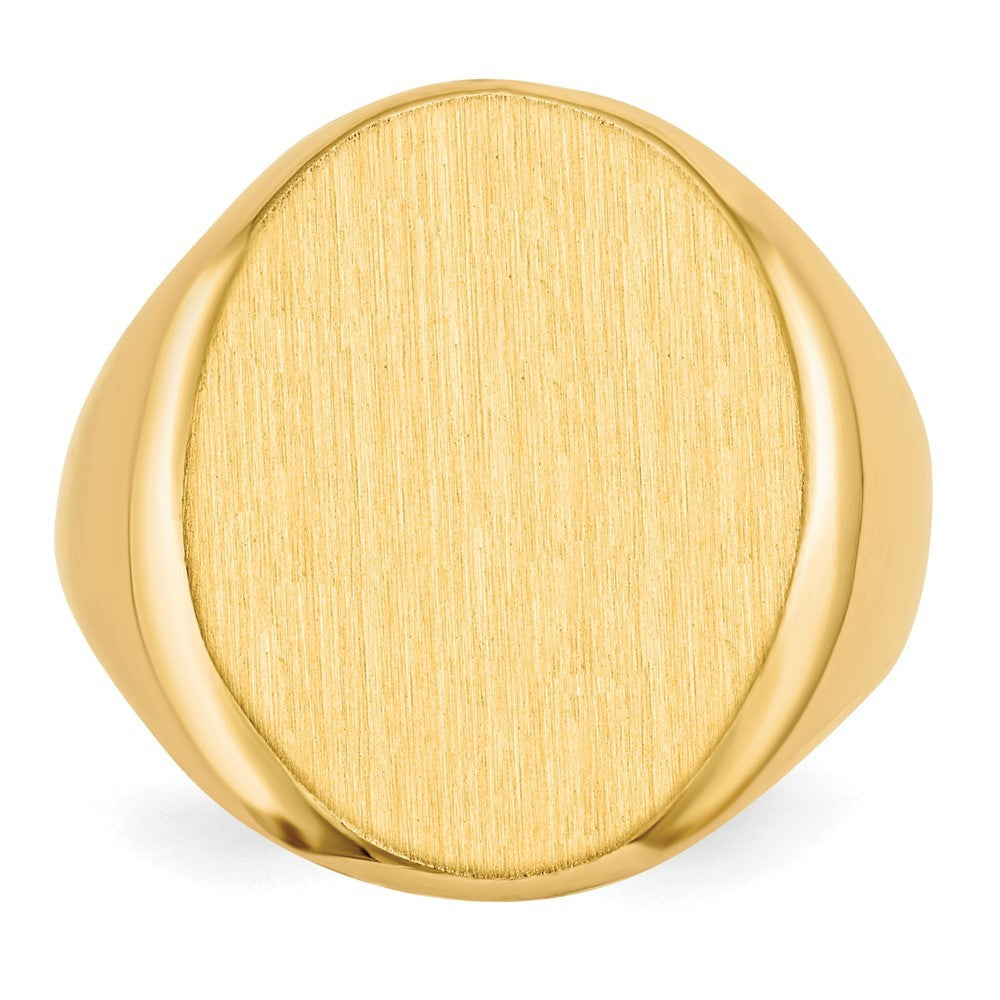 Open Back Mens Oval Signet Ring Custom Personalized with Free Engraving Available of Initials or Monogram in Solid 14K Yellow Gold