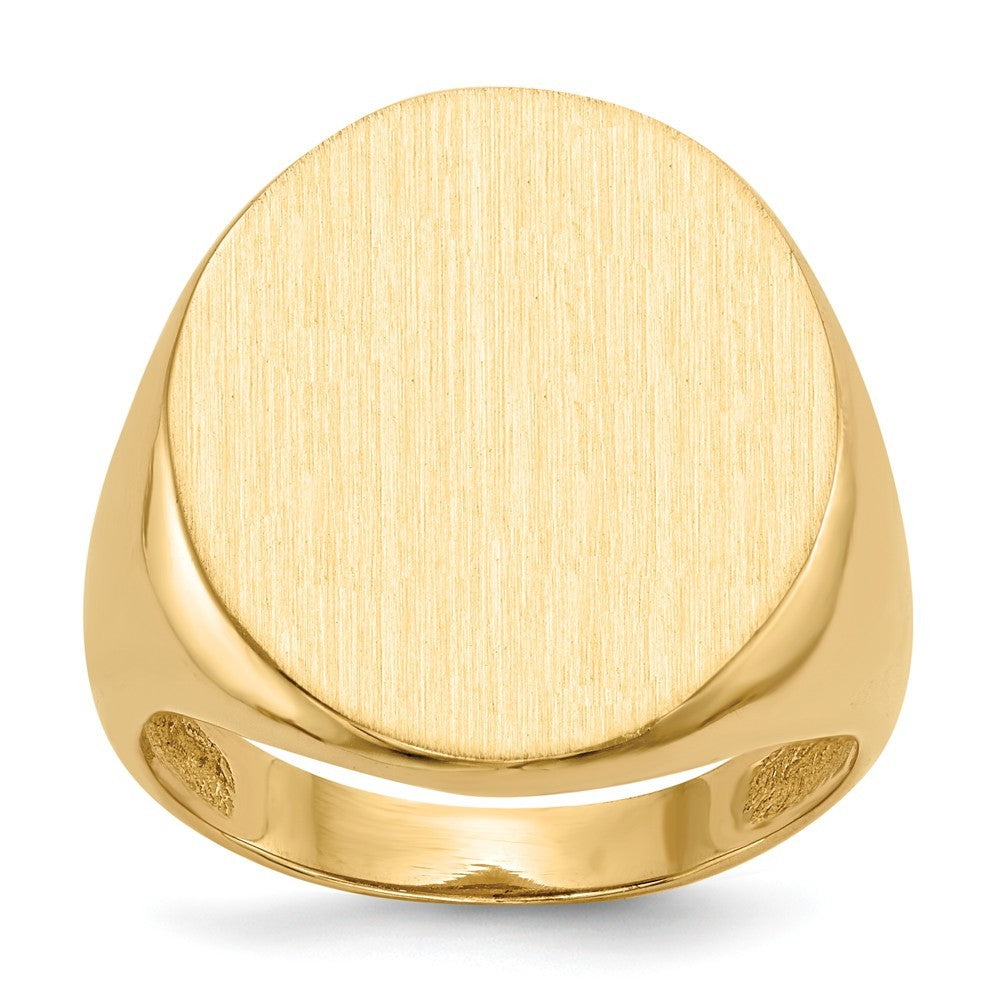 Open Back Mens Round Signet Ring Custom Personalized with Free Engraving Available of Initials or Monogram in Solid 14K Yellow Gold