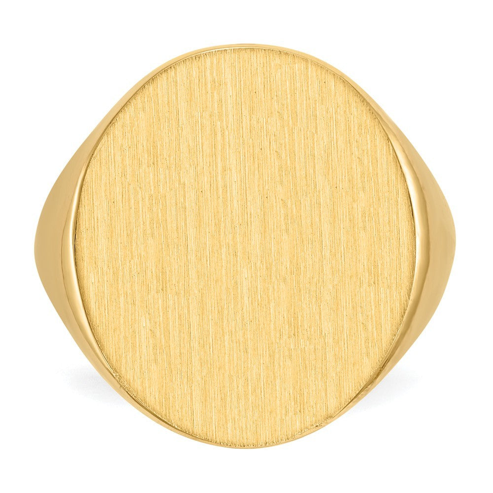Open Back Mens Round Signet Ring Custom Personalized with Free Engraving Available of Initials or Monogram in Solid 14K Yellow Gold